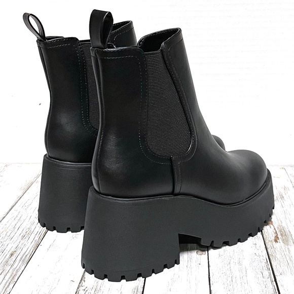 New Black Chelsea Lug Platform Ankle Boots Booties - Picture 5 of 6